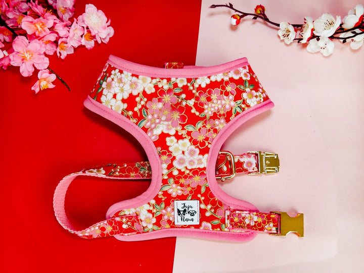 Dog harness - Japanese Kimono Cherry Blossom - Red