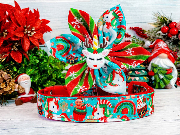 Dog collar with flower - Christmas Unicorn