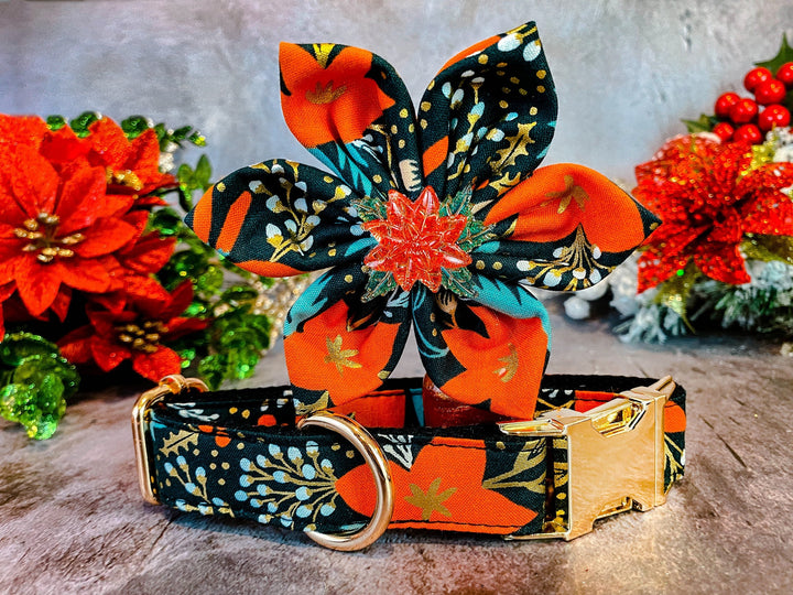 Rifle paper co Christmas poinsettias dog collar Flower