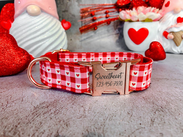 Engraved buckle dog collar - Plaid and heart