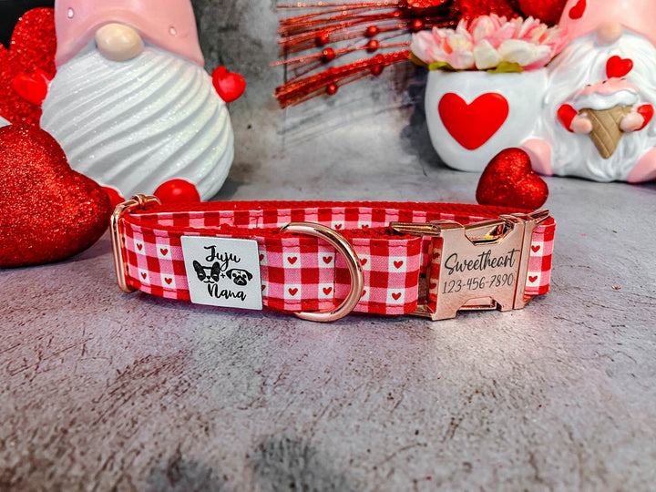 Engraved buckle dog collar - Plaid and heart