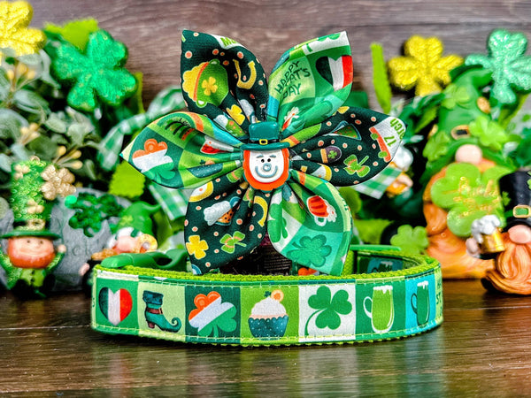 St. Patrick's Day dog collar with flower - patchwork