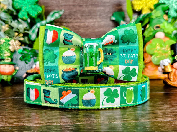 St. Patrick's Day dog collar with bow tie - Patchwork