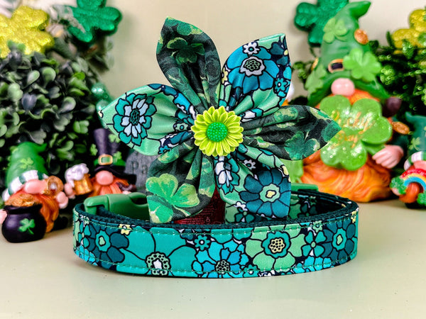 St. Patrick's Day dog collar with flower - Retro Flower