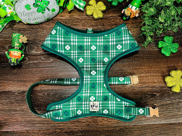 St. Patrick's Day dog harness - Plaid and Clover