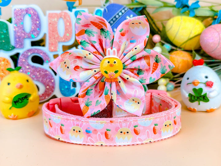 Easter dog collar with flower - Bunny Chick