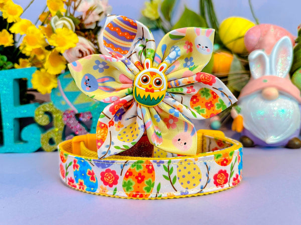 Easter dog collar with flower - Eggs and Flowers