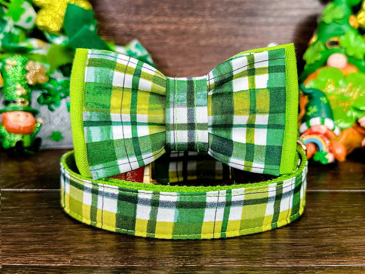 St. Patrick's Day dog collar with bow tie - Tartan
