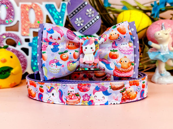 Easter dog collar with bow tie - Unicorn