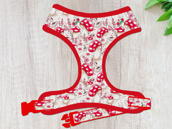 Fall mushroom floral dog harness vest/ boho autumn dog harness/ forest polka dot flower dog harness/ custom cute girl dog harness gift