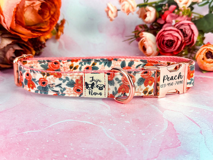 Rifle Paper Co Engraved buckle dog Collar - Rosa Peach