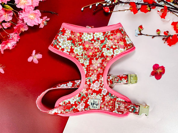 Dog harness - Japanese Kimono Cherry Blossom - Red