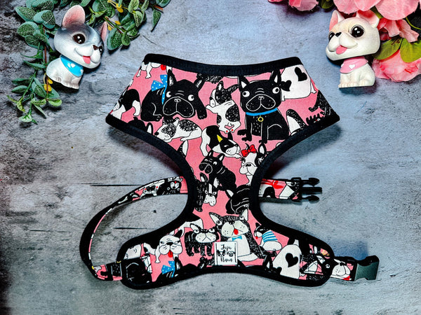 French bulldog harness/ Frenchie dog harness/ Boston Terrier dog harness/ Pug harness vest/ pink girl dog harness/ soft fabric dog harness