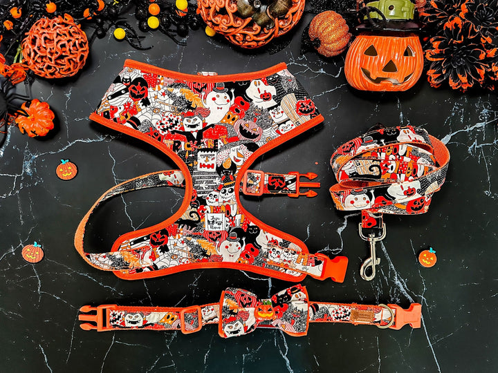 Halloween dog harness set - spooky jack o lantern