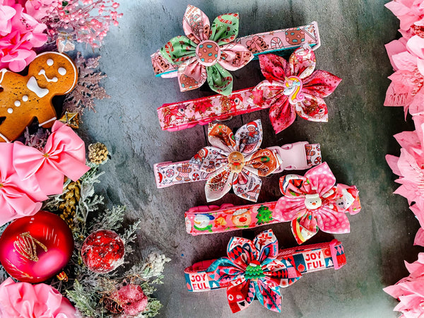 Christmas Dog collar with flowers - Pink Collection