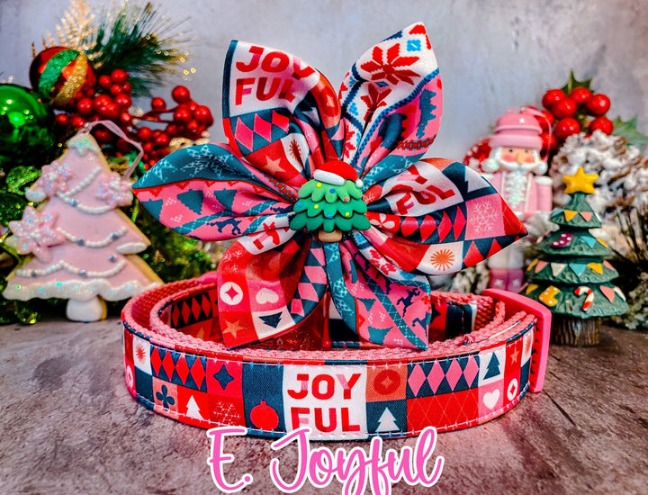 Christmas Dog collar with flowers - Pink Collection