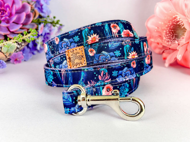 Engraved buckle dog collar - Boho succulent and flowers