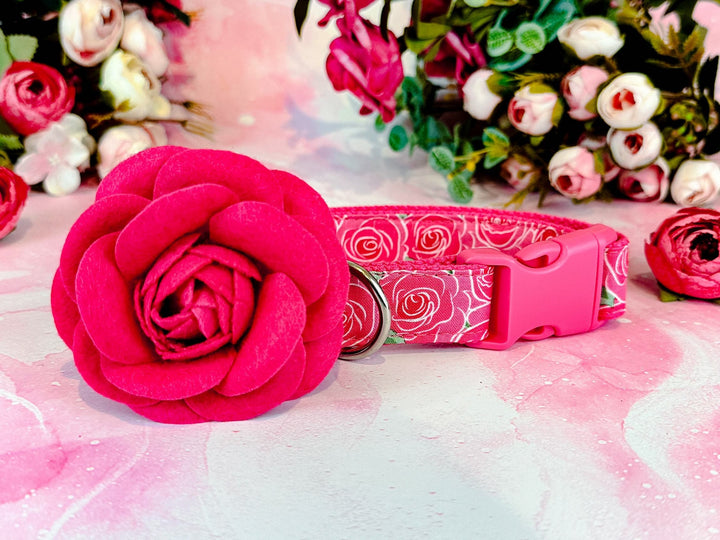 Dog collar with flower - Pink boho roses