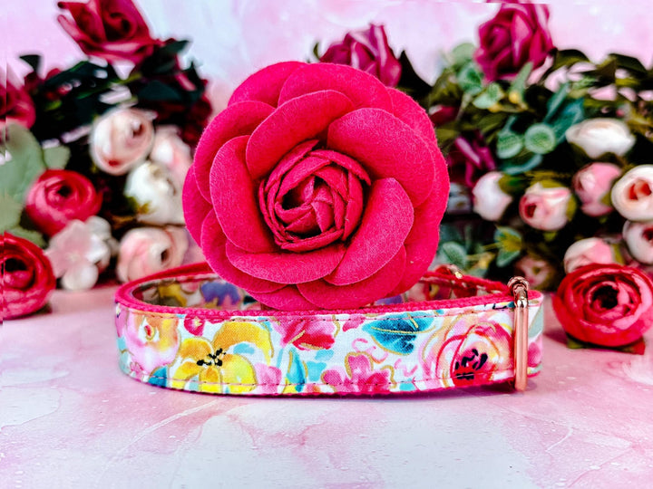 Dog collar with flower - Spring glitter rose and wildflowers