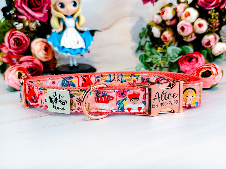 Rifle Paper Co Engraved buckle dog collar - Alice in Wonderland in Pink