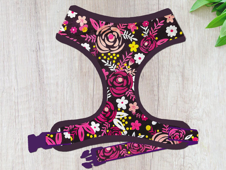 Dog harness - Purple Boho Roses
