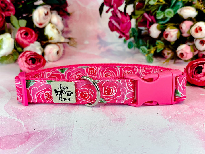 Dog collar - Pink Boho roses