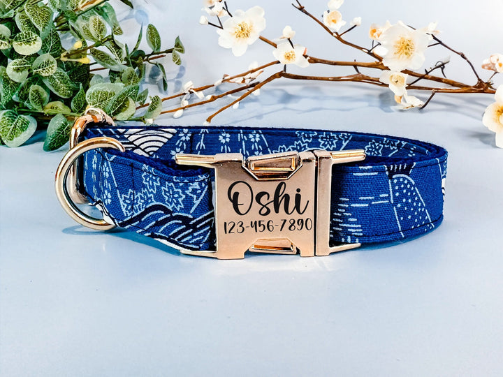 Japanese Kimono Engraved buckle dog collar - Mountain