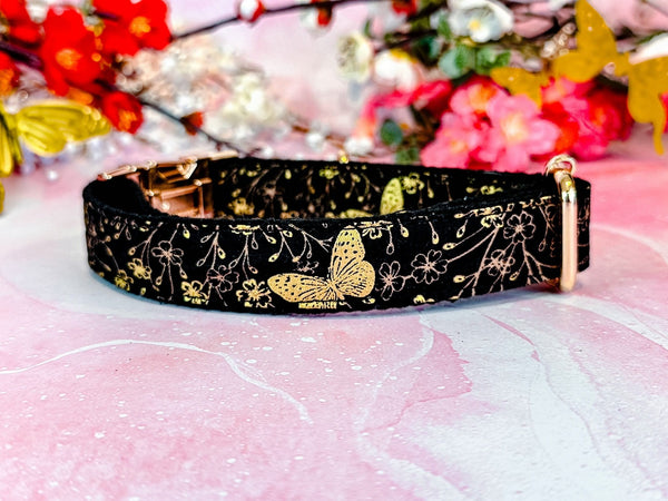 Dog collar - Glitter butterfly and flowers