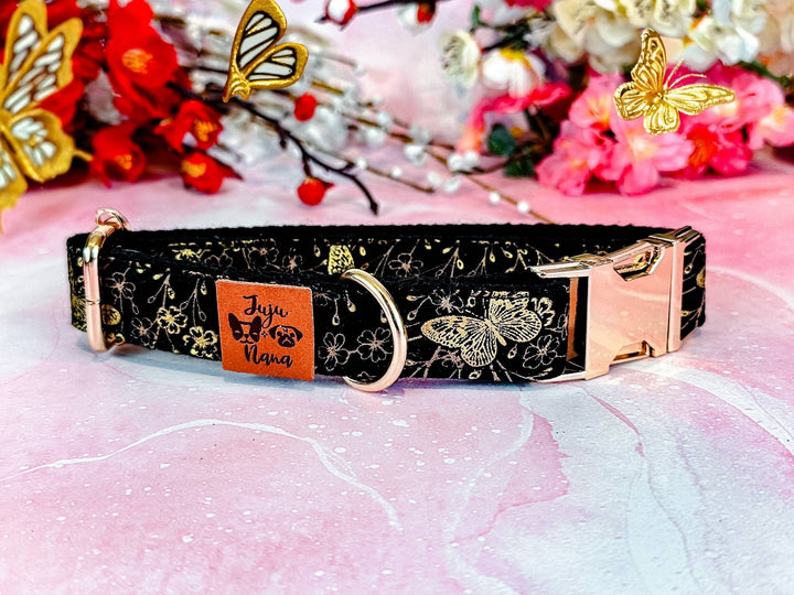 Dog collar - Glitter butterfly and flowers