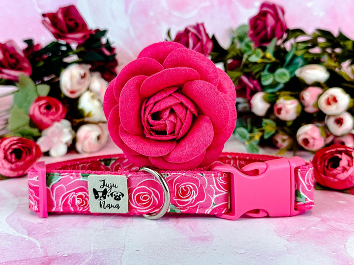 Dog collar with flower - Pink boho roses