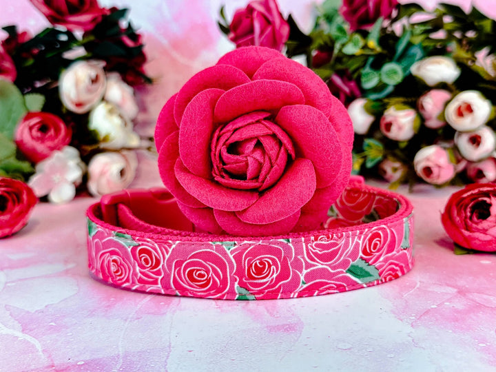 Dog collar with flower - Pink boho roses