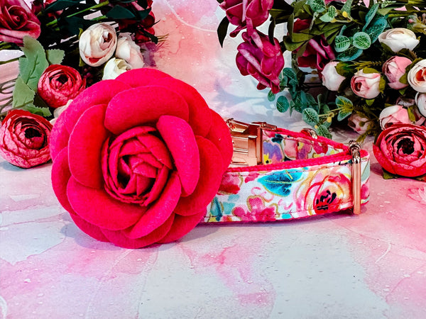 Dog collar with flower - Spring glitter rose and wildflowers