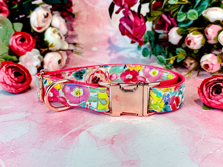 Dog collar - Spring glitter rose and wildflowers