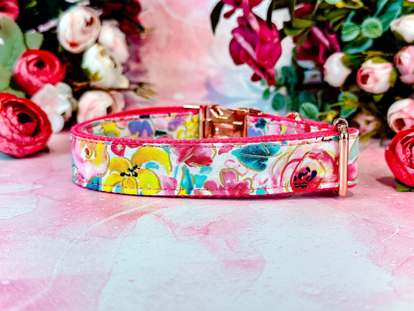 Dog collar - Spring glitter rose and wildflowers