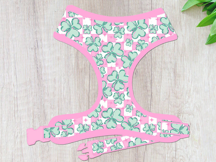 St. Patrick's Day dog harness - Pink Shamrock - Pink Trim