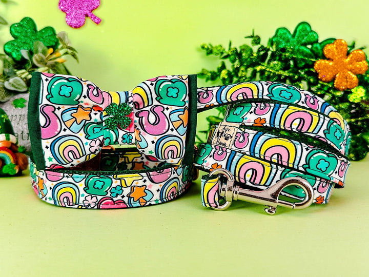 St. Patrick's day dog collar with bow tie - Rainbow Charms