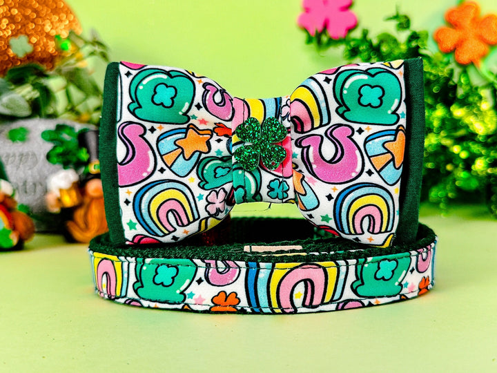 St. Patrick's day dog collar with bow tie - Rainbow Charms