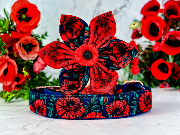 Poppy female dog collar flower/ girl floral dog collar/ large small puppy dog collar/ red soft fabric collar/ spring summer collar