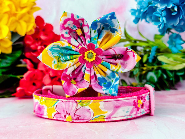 Tropical dog collar with flower - Yellow floral