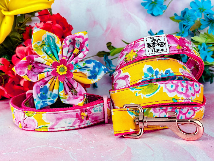 Tropical dog collar with flower - Yellow floral