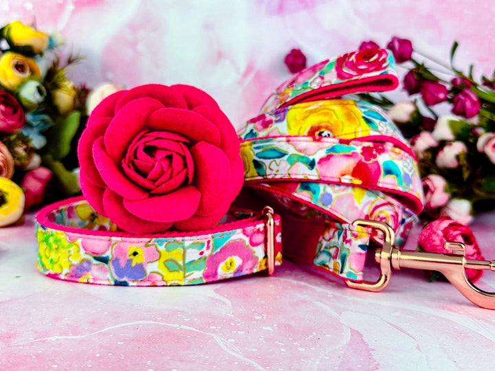 Dog collar with flower - Spring glitter rose and wildflowers