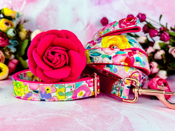 Dog collar with flower - Spring glitter rose and wildflowers