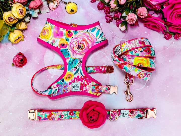 Dog harness - Spring glitter rose and wildflowers