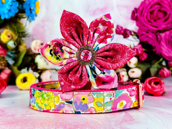 Girl flower dog collar/ pink floral dog collar/ boho rose dog collar/ large medium dog collar/ small puppy collar/ designer dog collar