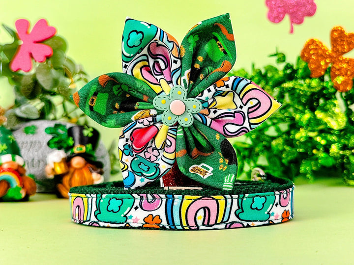 St. Patrick's day dog collar with flower - Rainbow Charms