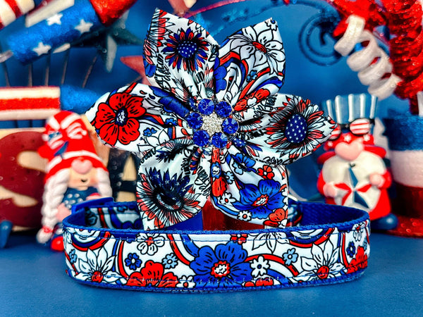Patriotic Dog collar with flower - Patriotic flower
