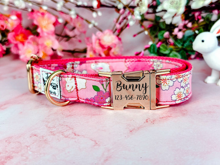 Floral dog collar/ personalized Laser engraved buckle dog collar/ japanese flower dog collar/ sakura dog collar/ cherry blossom spring dog