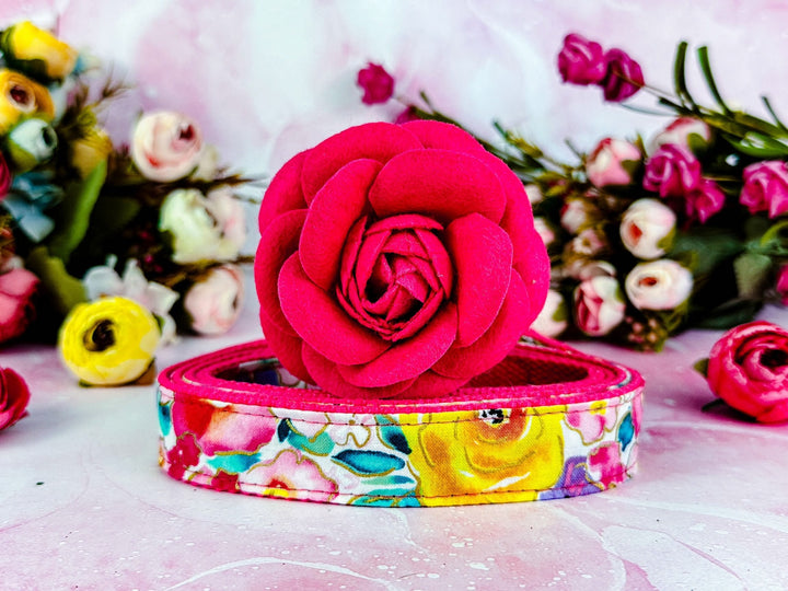 Dog collar with flower - Spring glitter rose and wildflowers