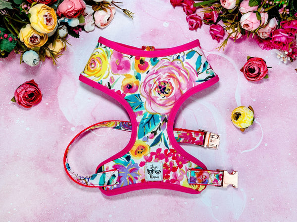 Dog harness - Spring glitter rose and wildflowers