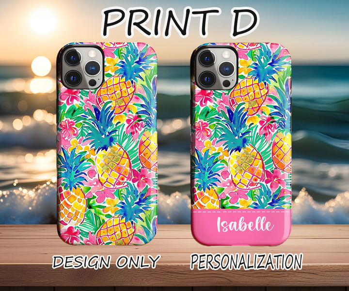 Custom Name pineapple floral Iphone case/ Preppy Tropical flower Phone Case/ iPhone tough Case Personalized Monogram/ gift for mom for her